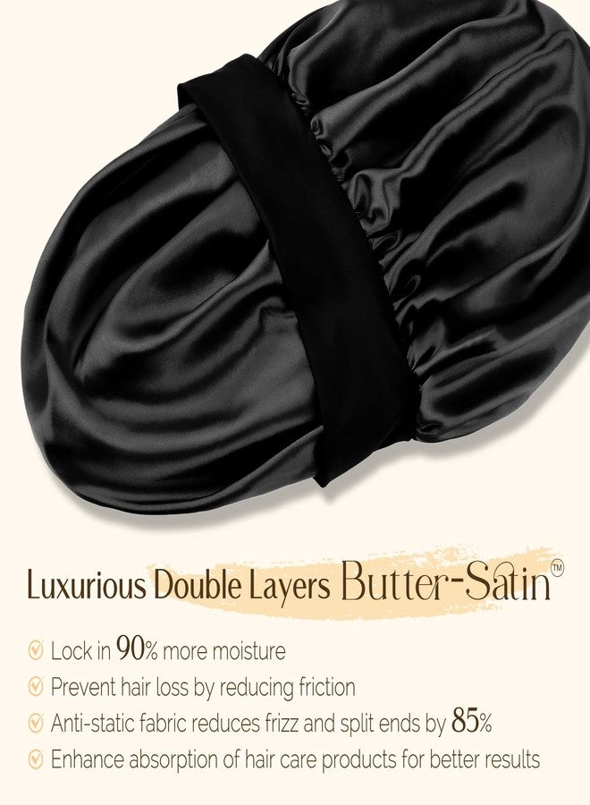 YANIBEST قبعة حرير يانيبيست للرجال، قبعة ساتان للشعر للنوم، غطاء نوم مزدوج الطبقة للرجال والنساء ذوي الشعر المجعد، أسود - Image 3
