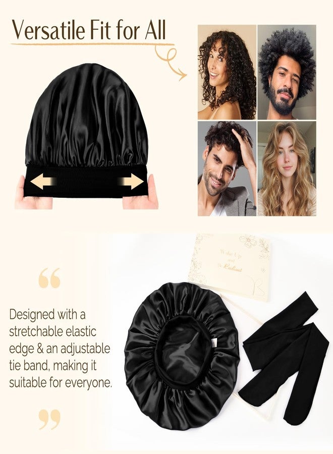 YANIBEST قبعة حرير يانيبيست للرجال، قبعة ساتان للشعر للنوم، غطاء نوم مزدوج الطبقة للرجال والنساء ذوي الشعر المجعد، أسود - Image 4