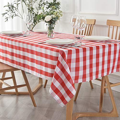 maxmill Rectangle Checkered Tablecloth Waterproof Spillproof Wrinkle Resistant Buffalo Plaid Heavy Weight Table Cloth Gingham Table Cover for Outdoor and Indoor Use, 52 x 70 Inch Red and White - Image 2