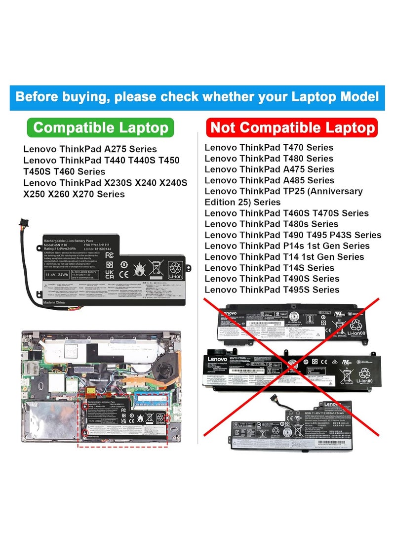Max Power 45N1110 Laptop Battery for Lenovo ThinkPad X240 X240S X250 X250S X260 X270 T440 T440S T450 T450S T460 T550 L450 L450S Series 45N1112 45N1113 45N1111 01AV459 45N110945N1773 - Image 5