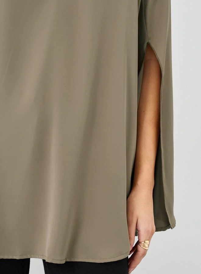 Styli Styli Women Brown Slit Sleeve Oversized Shirt