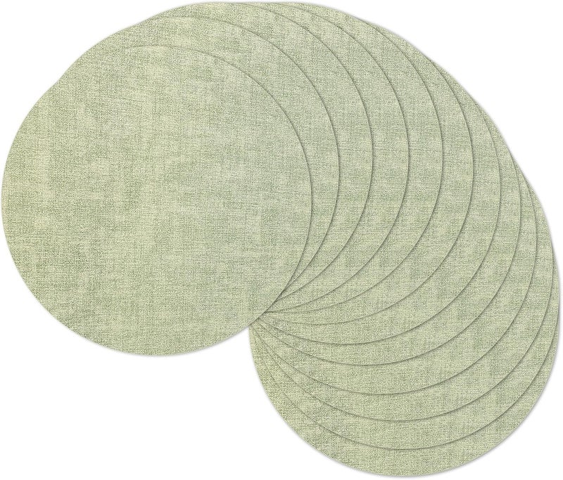 NCUE 13" Round Placemats Set of 12, Reversible Faux Leather Heat Resistant Table Mats, 100% Waterproof Oilproof Wipeable Table Protective Placemats for Vinyl, Washable for Indoor (12, Light Green) - Image 1