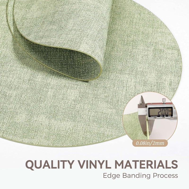 NCUE 13" Round Placemats Set of 12, Reversible Faux Leather Heat Resistant Table Mats, 100% Waterproof Oilproof Wipeable Table Protective Placemats for Vinyl, Washable for Indoor (12, Light Green) - Image 5