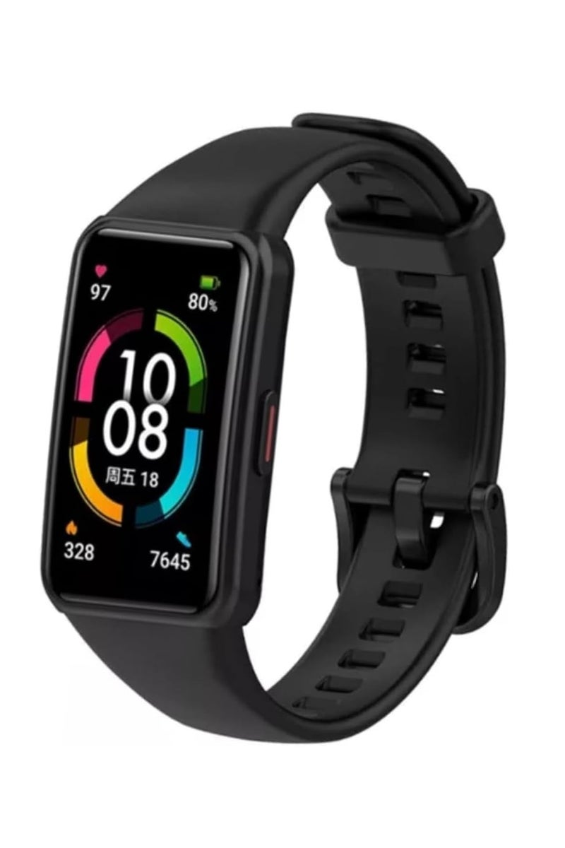 Silicon Replacement Strap for Huawei band 6 / Honor band 6/Huawei band 6 Strap/Honor band 6 Strap (Black) - Image 1