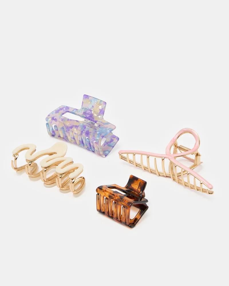 REDTAG Women Assorted Hair Claw Set 4 Pieces