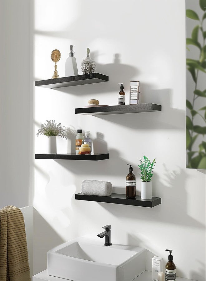 YYWUOJJ Wood Floating Shelves for Wall Decor, Rustic Wall Shelves for Bedroom Bathroom Kitchen Living Room, Set of 4 Black 24 Inch - Image 3