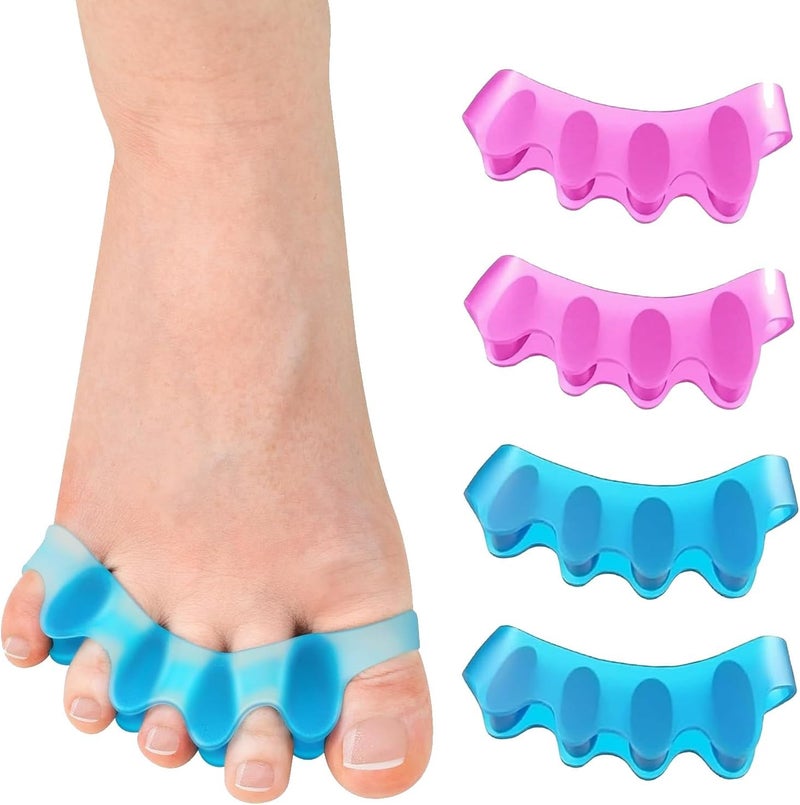 CareTick Toe Separator, Soft Gel Spacers To Correct Bunions, Stretcher For Therapeutic Away From Plantar Fasciitis, Claw Toes, Hammer Foot Pain Men & Women (Blue Pink, 2 Pair) - Image 1