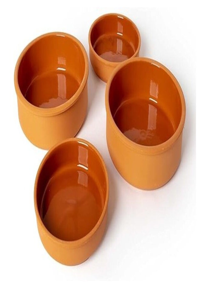 luksYol - Clay pot for cooking - Handmade round oven tajine cooking pot - Microwave & Oven Safe - 100% Natural earthenware pot - Eco friendly terracotta pots for Mexican Indian Korean moroccan Dishes, 4 Pack - Image 1