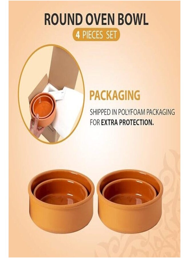 luksYol - Clay pot for cooking - Handmade round oven tajine cooking pot - Microwave & Oven Safe - 100% Natural earthenware pot - Eco friendly terracotta pots for Mexican Indian Korean moroccan Dishes, 4 Pack - Image 1