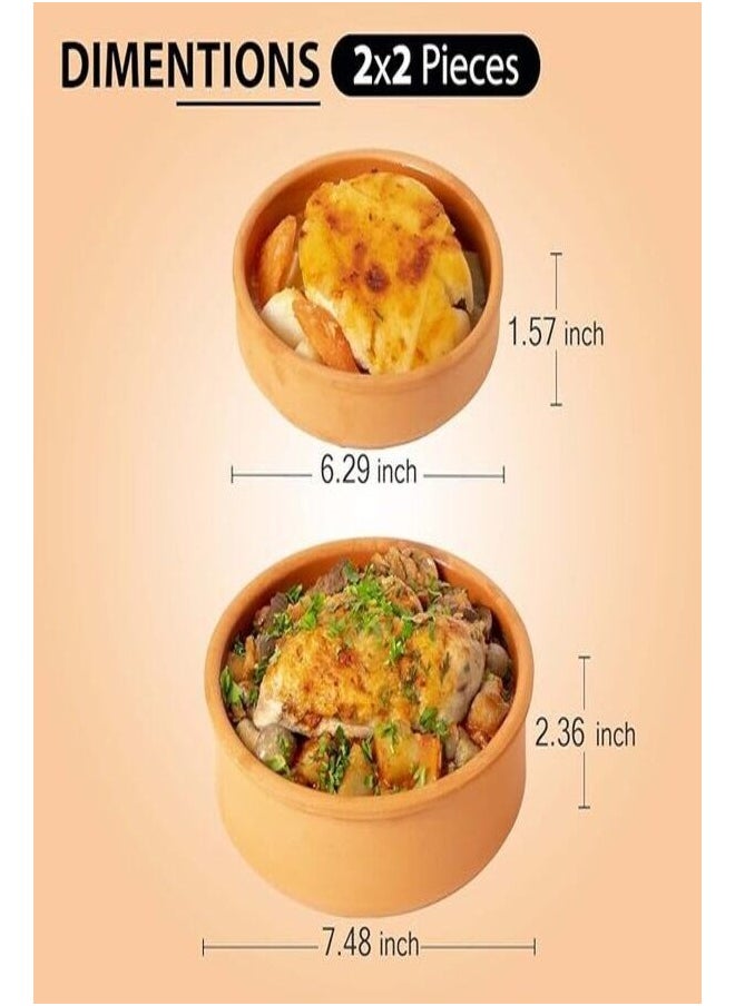 luksYol - Clay pot for cooking - Handmade round oven tajine cooking pot - Microwave & Oven Safe - 100% Natural earthenware pot - Eco friendly terracotta pots for Mexican Indian Korean moroccan Dishes, 4 Pack - Image 1
