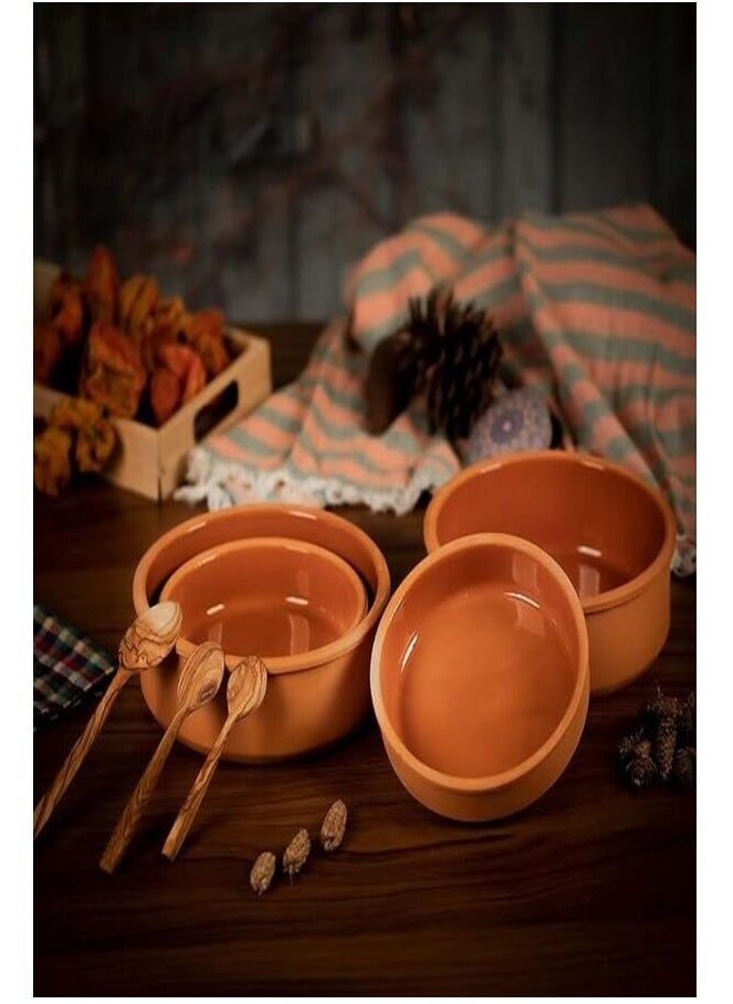 luksYol - Clay pot for cooking - Handmade round oven tajine cooking pot - Microwave & Oven Safe - 100% Natural earthenware pot - Eco friendly terracotta pots for Mexican Indian Korean moroccan Dishes, 4 Pack - Image 1