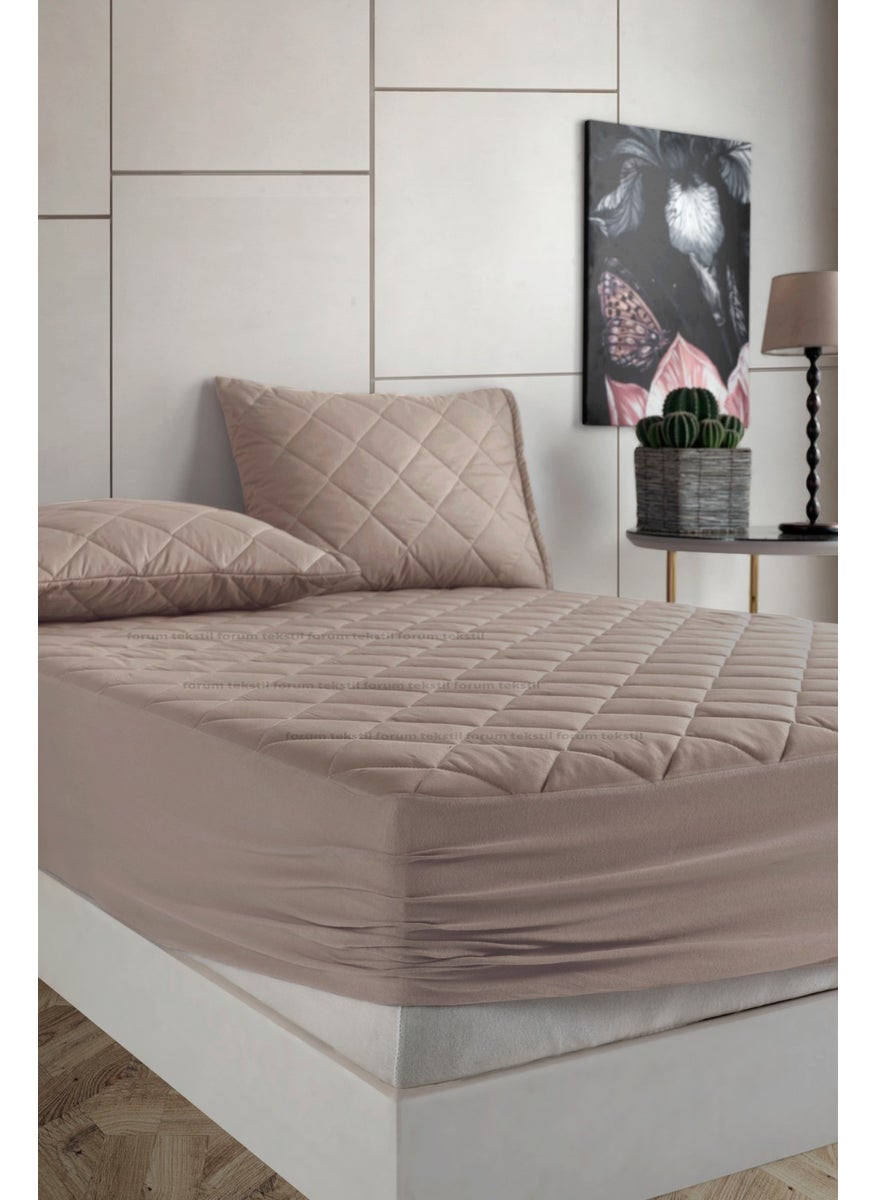 Formeya Pamukkale Mattress Protector Set Brown Cotton Quilted Mattress Protector Mattress Protector and Pillow Protector Set  - Image 2