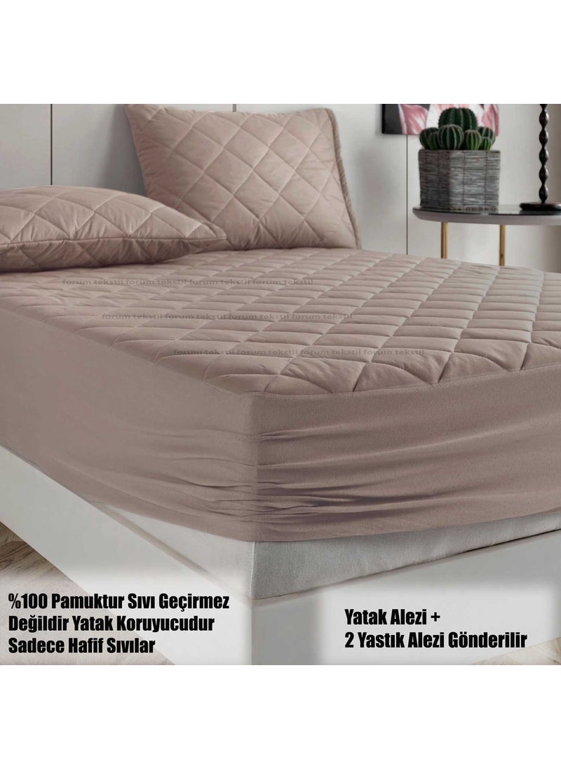 Formeya Pamukkale Mattress Protector Set Brown Cotton Quilted Mattress Protector Mattress Protector and Pillow Protector Set  - Image 1