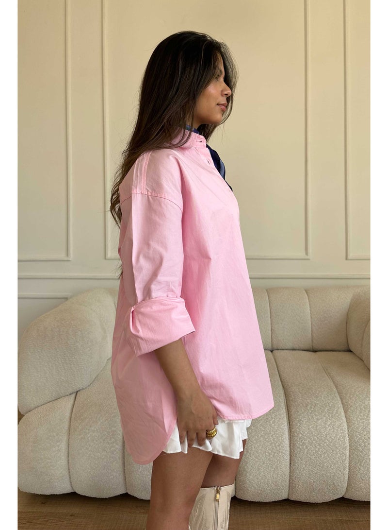 CIZARO Oversized Button-Down Shirt – Soft Pink  - Image 4
