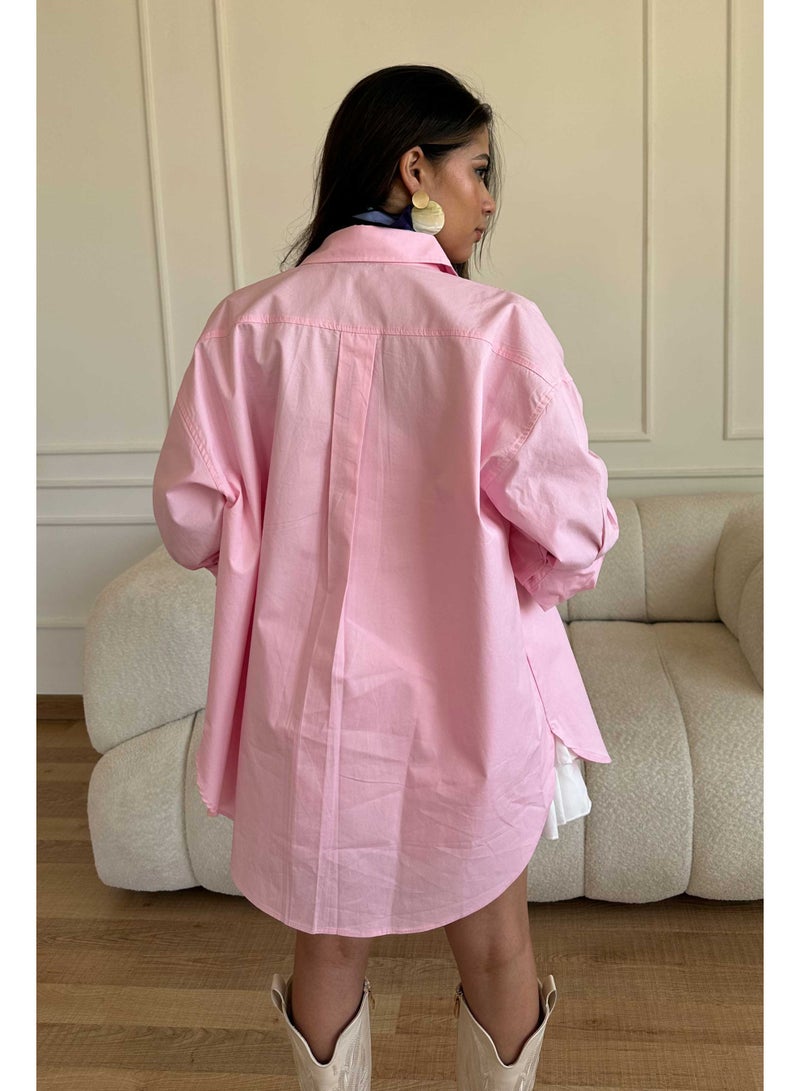 CIZARO Oversized Button-Down Shirt – Soft Pink  - Image 5