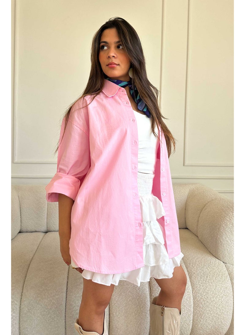 CIZARO Oversized Button-Down Shirt – Soft Pink  - Image 2