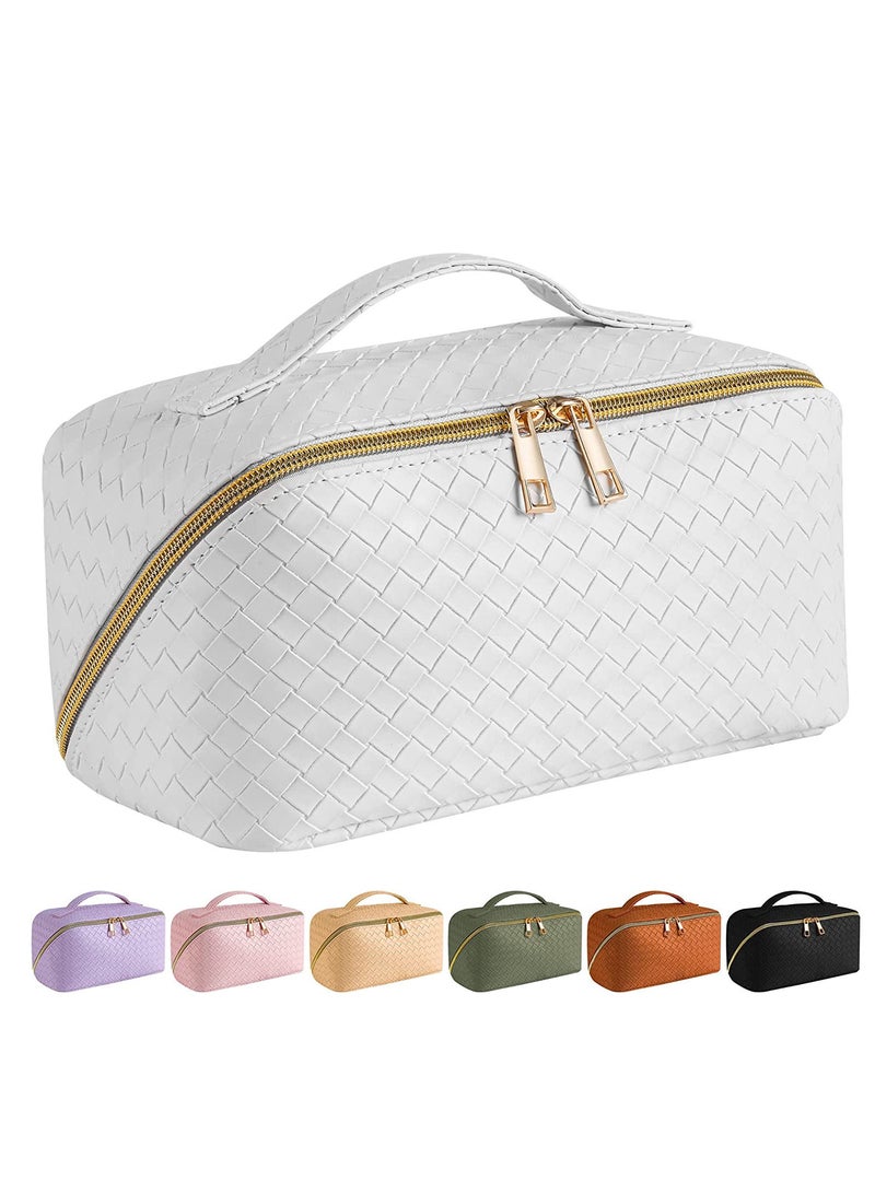 Sharpdo Large Capacity Travel Cosmetic Bag Makeup Bag,PU Leather Waterproof Cosmetic Bag,Women Portable Travel Makeup Bag With Handle and Divider Flat Lay Makeup Organizer Bag - Image 1