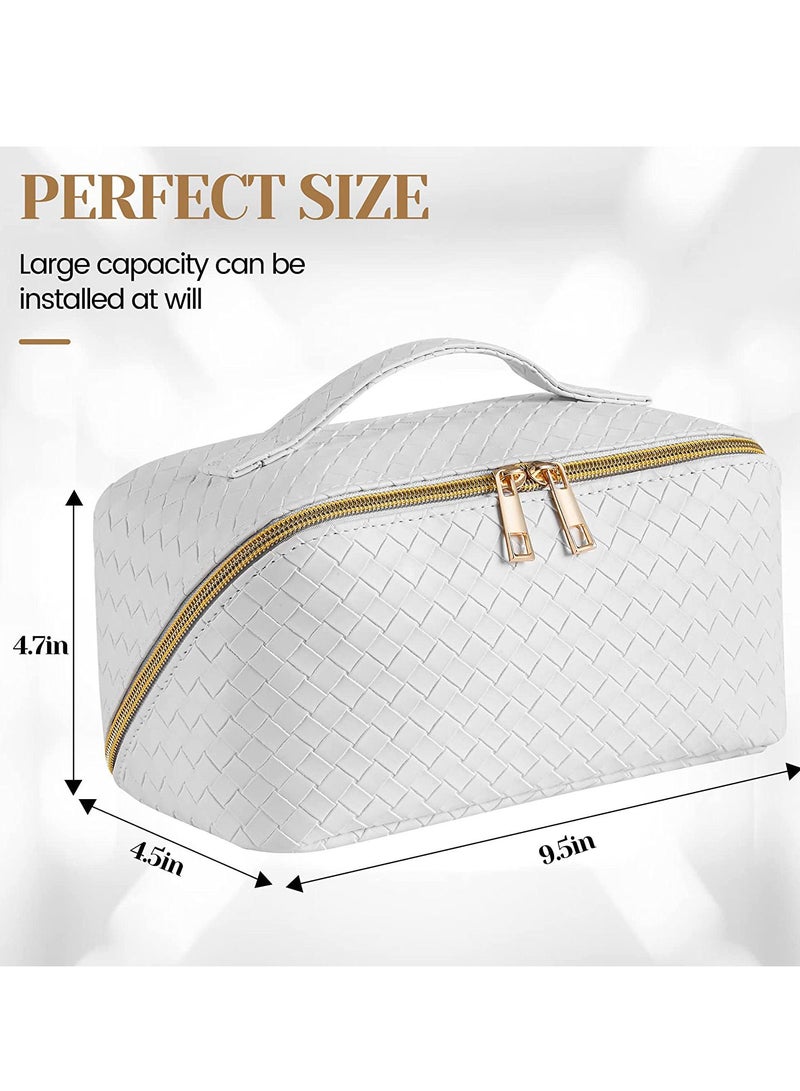 Sharpdo Large Capacity Travel Cosmetic Bag Makeup Bag,PU Leather Waterproof Cosmetic Bag,Women Portable Travel Makeup Bag With Handle and Divider Flat Lay Makeup Organizer Bag - Image 2