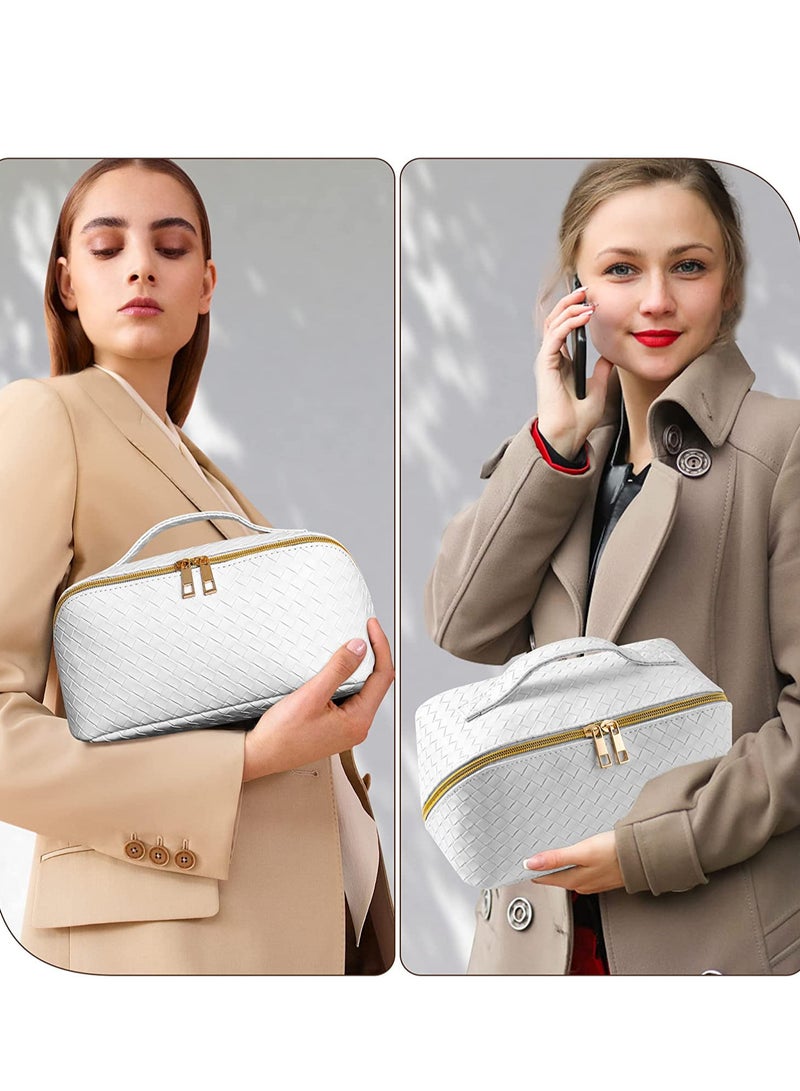 Sharpdo Large Capacity Travel Cosmetic Bag Makeup Bag,PU Leather Waterproof Cosmetic Bag,Women Portable Travel Makeup Bag With Handle and Divider Flat Lay Makeup Organizer Bag - Image 3