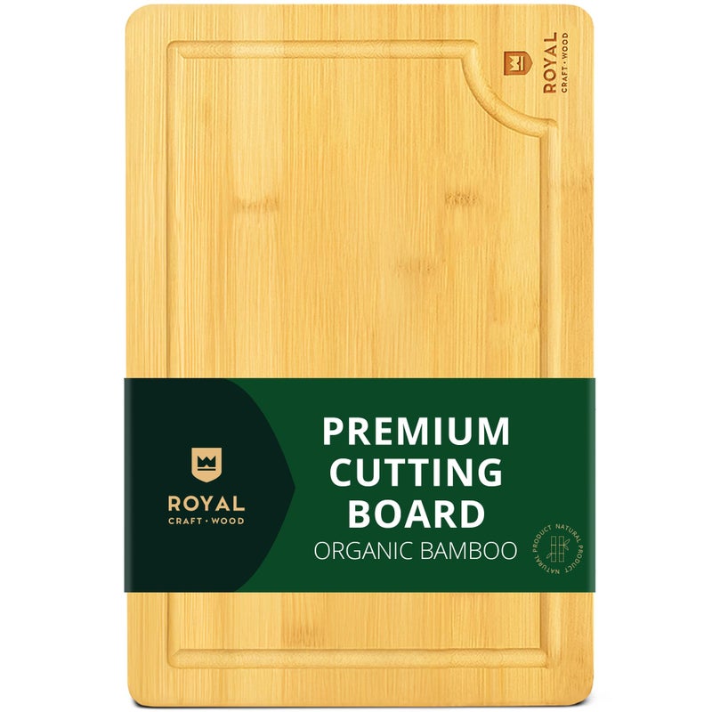 ROYAL CRAFT WOOD Wooden Cutting Boards for Kitchen Meal Prep Serving Bamboo Wood Serving Board with Deep Juice Groove Side Handles Charcuterie Chopping Butcher Block for Meat