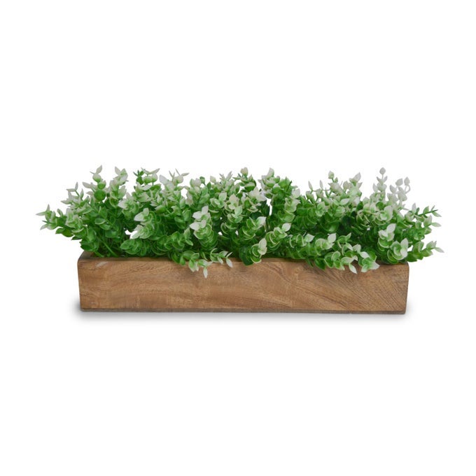 Artificial Plant Leaves in a Stylish Wooden Planter Perfect Home Dcor Item Height 14cm x Width 30 cm
