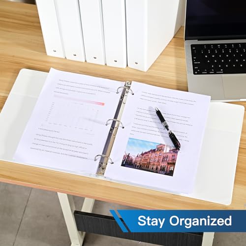 SUIN 1.5-inch 3 Ring-Binder with 2 Interior Pockets, Premium 1.5''-Binders Holds 325 Sheets US Letter Size 8.5'' x 11'' Paper - Durable, Versatile Binders for Office, Home, and School Use, 6 Pack (White) - Image 5