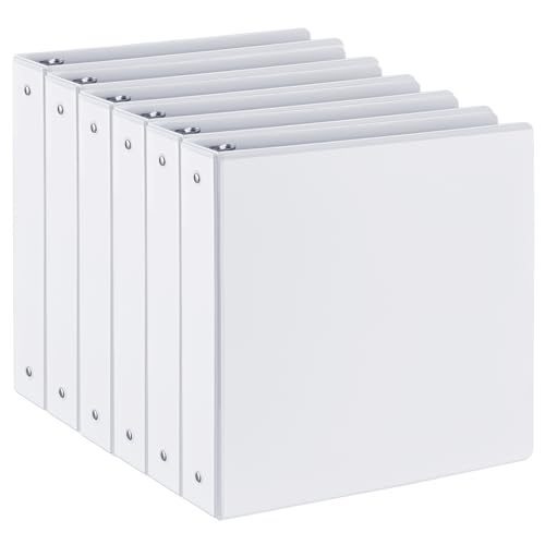 SUIN 1.5-inch 3 Ring-Binder with 2 Interior Pockets, Premium 1.5''-Binders Holds 325 Sheets US Letter Size 8.5'' x 11'' Paper - Durable, Versatile Binders for Office, Home, and School Use, 6 Pack (White) - Image 1