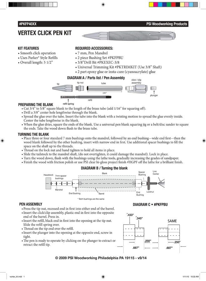 Penn State Industries مجموعة أقلام حبر جاف Penn State Industries PKFP4000 Vertex Click لمشروع خراطة الخشب (3، كروم) - Image 3