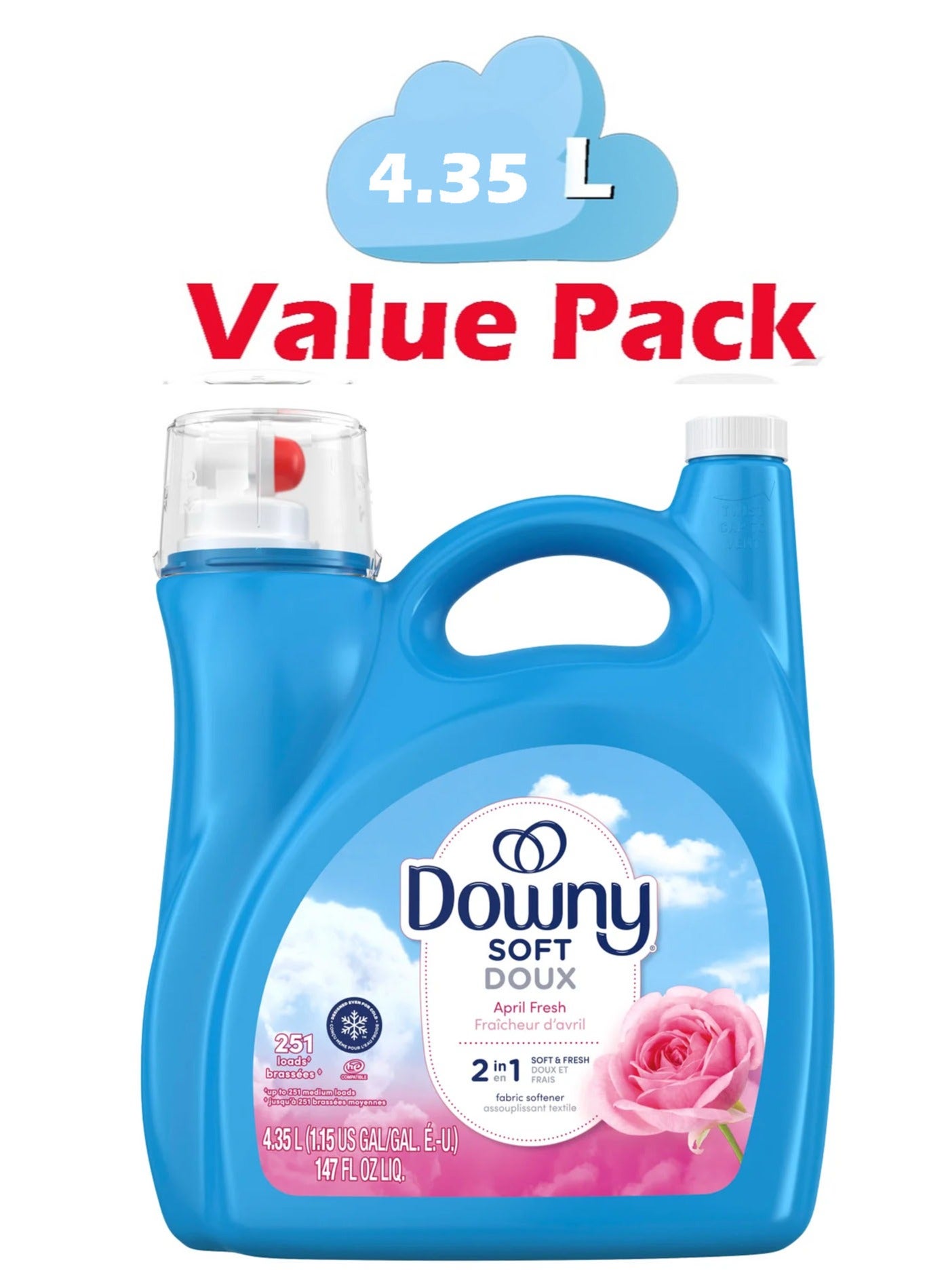 Downy Soft Liquid Fabric Softener And Conditioner With April Fresh sent for Sensitive Skin  251 Loads, 4.35 L
