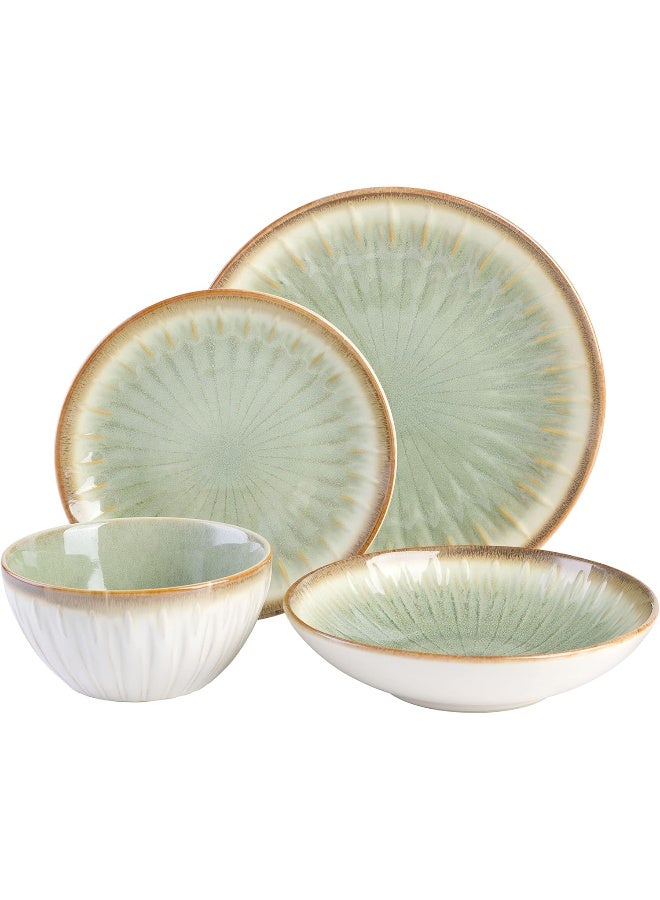 Gibson Elite طقم أدوات المائدة غيبسون إليت ميفير باي المنقوشة مزدوجة الطبق خدمة لـ 4 أشخاص 16 قطعة أخضر - Image 2