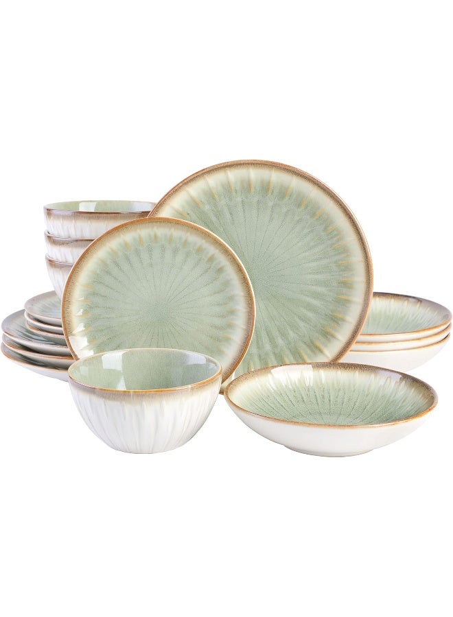 Gibson Elite طقم أدوات المائدة غيبسون إليت ميفير باي المنقوشة مزدوجة الطبق خدمة لـ 4 أشخاص 16 قطعة أخضر - Image 1