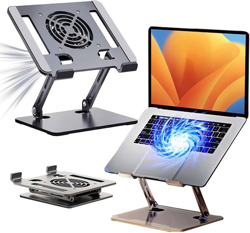 Adjustable Aluminum Laptop Cooling Stand with Fan for 10 - 17 Inch Laptops - Image 1