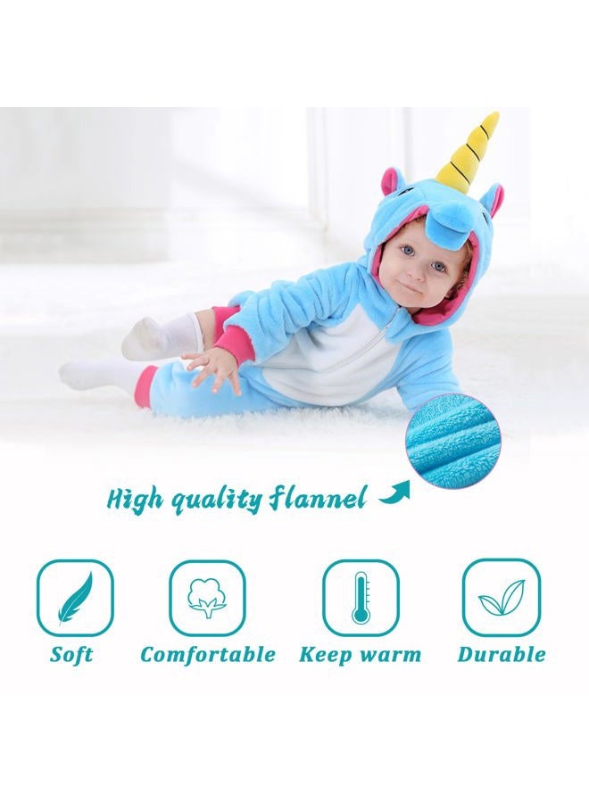 Tonwhar Kids' And Toddlers' Infant Tiger Dinosaur Animal Fancy Dress Costume Outfit Hooded Romper Jumpsuit, Blue Unicorn, 6-12 Months/Height:26"-29" - Image 4