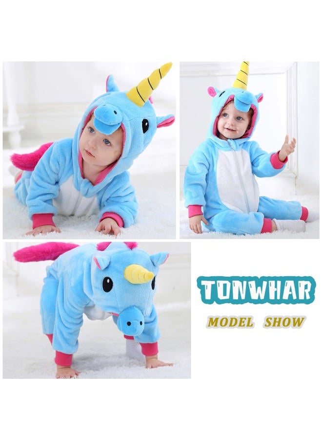 Tonwhar Kids' And Toddlers' Infant Tiger Dinosaur Animal Fancy Dress Costume Outfit Hooded Romper Jumpsuit, Blue Unicorn, 6-12 Months/Height:26"-29" - Image 5