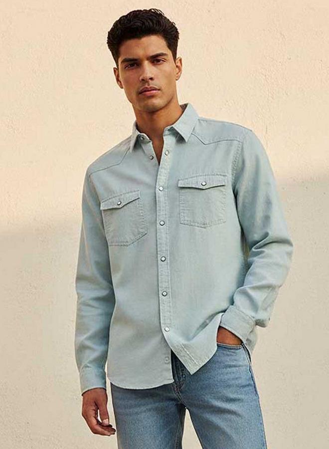 Splash FAV Denim Textured Long Sleeves Slub Shirt - Image 1