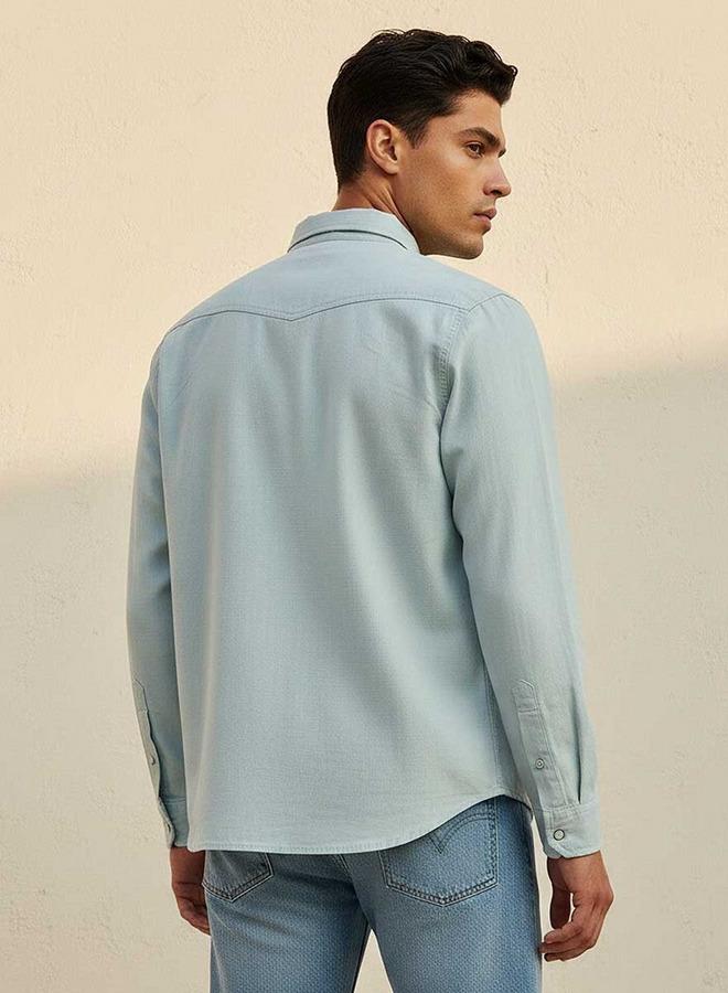 Splash FAV Denim Textured Long Sleeves Slub Shirt - Image 4