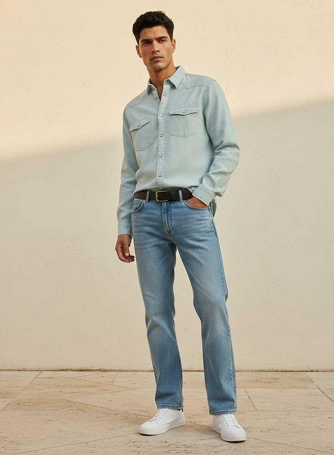 Splash FAV Denim Textured Long Sleeves Slub Shirt - Image 3