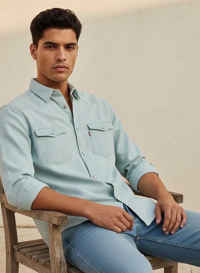 Splash FAV Denim Textured Long Sleeves Slub Shirt - Image 5