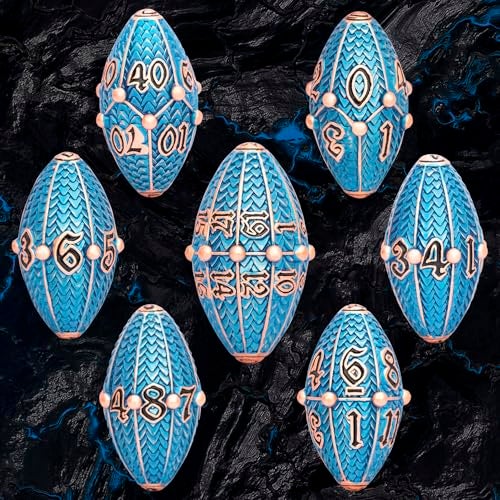 ARUOHHA DND Metal Dice Copper Blue Dragon Egg Dice with Rotating Dragon Egg Shell Role Playing Game RPG Polyhedral D and D Dice Set D20 D12 D10 D8 D6 D4 - Image 5