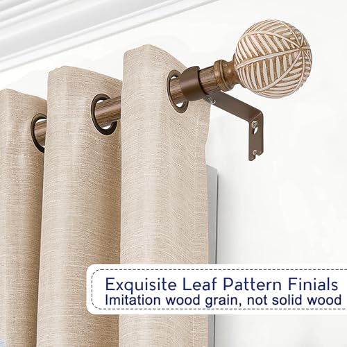 UNCONSIL Wood Curtain Rods for Windows: 1 Inch Diameter Adjustable Drapery Rods 72" to 144", Heavy Duty Window Rod with Imitation Wood Grain Leaf Pattern Finials - Image 2
