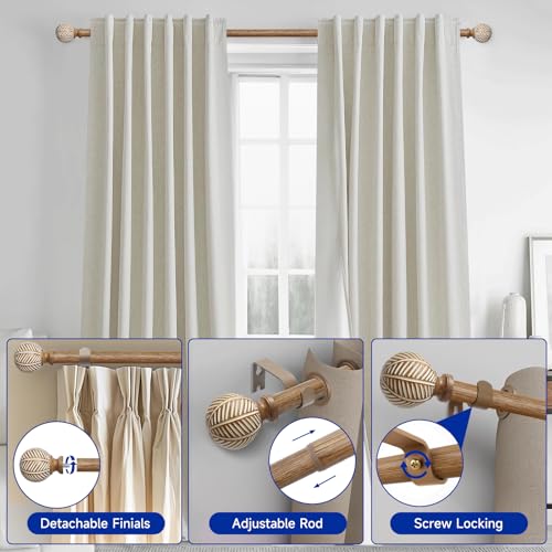 UNCONSIL Wood Curtain Rods for Windows: 1 Inch Diameter Adjustable Drapery Rods 72" to 144", Heavy Duty Window Rod with Imitation Wood Grain Leaf Pattern Finials - Image 5