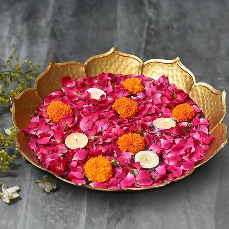 the purple tree The Purple Tree Beautiful Handcrafted Lotus Urli Bowl for Diwali Pack of 1 30 cm Decorative Bowl for Floating Flowers and Tea Light Candles Home Tr  - Image 1