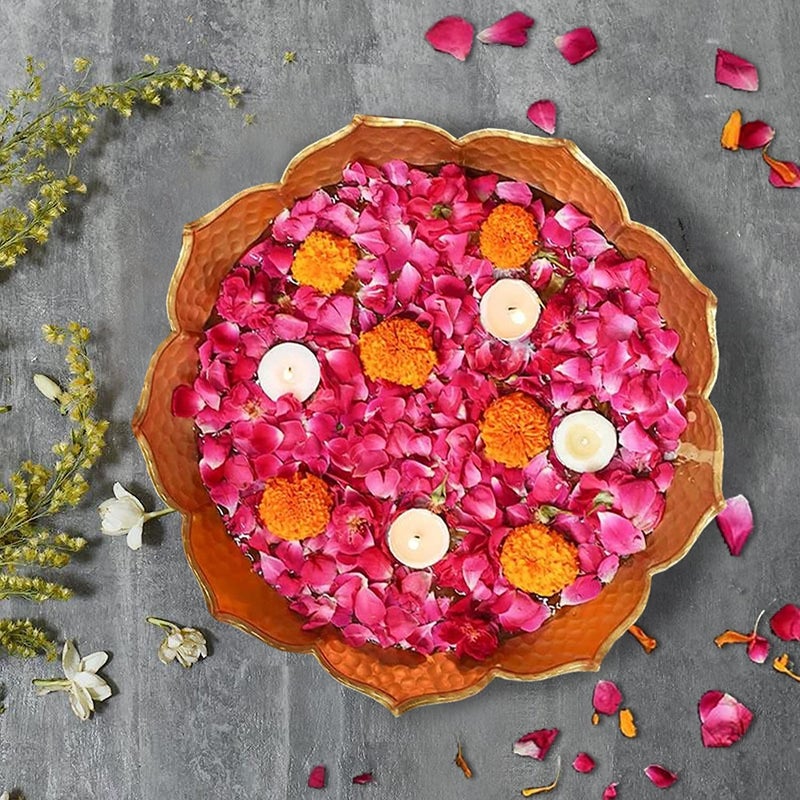 the purple tree The Purple Tree Beautiful Handcrafted Lotus Urli Bowl for Diwali Pack of 1 30 cm Decorative Bowl for Floating Flowers and Tea Light Candles Home Tr  - Image 2