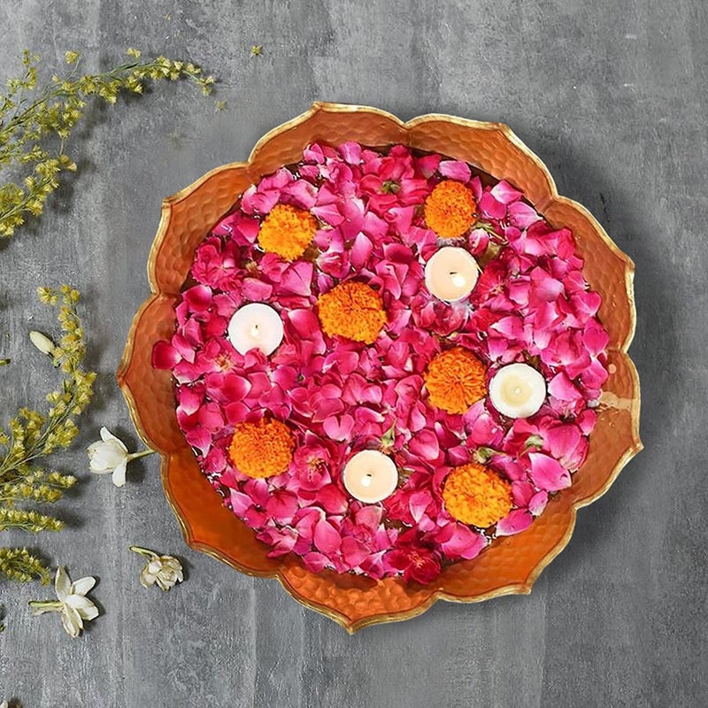 the purple tree The Purple Tree Beautiful Handcrafted Lotus Urli Bowl for Diwali Pack of 1 30 cm Decorative Bowl for Floating Flowers and Tea Light Candles Home Tr  - Image 4