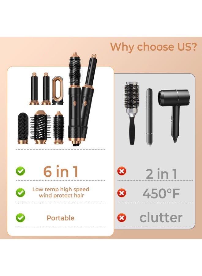 UKLISS 6-in-1 Ceramic Hair Dryer Brush and Styler Set, Hot Air Curling Iron for Drying, Combing, Curling, and Straightening Hair. Professional One-Step Negative Ionic Hot Air Brush, 1000 Watt Blow Dryer Comb for Beauty Salons - Image 5