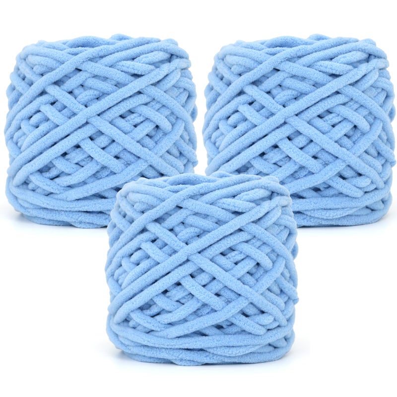 Chunky Velvet Chenille Yarn for Crocheting Velvet Fluffy Plush Thick Bulky Chunky Chenille Velvet Soft Baby Blanket Yarn for Crocheting Hand Knitting 3 100gSky Blue