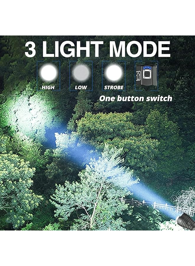 X spring Rechargeable LED Flashlight 6000 High Lumens Super Bright Powerful Flashlight Waterproof Handheld Flashlight with Batteries and 3 Modes Zoomable Flashlight for Hunting Camping Emergency - Image 4