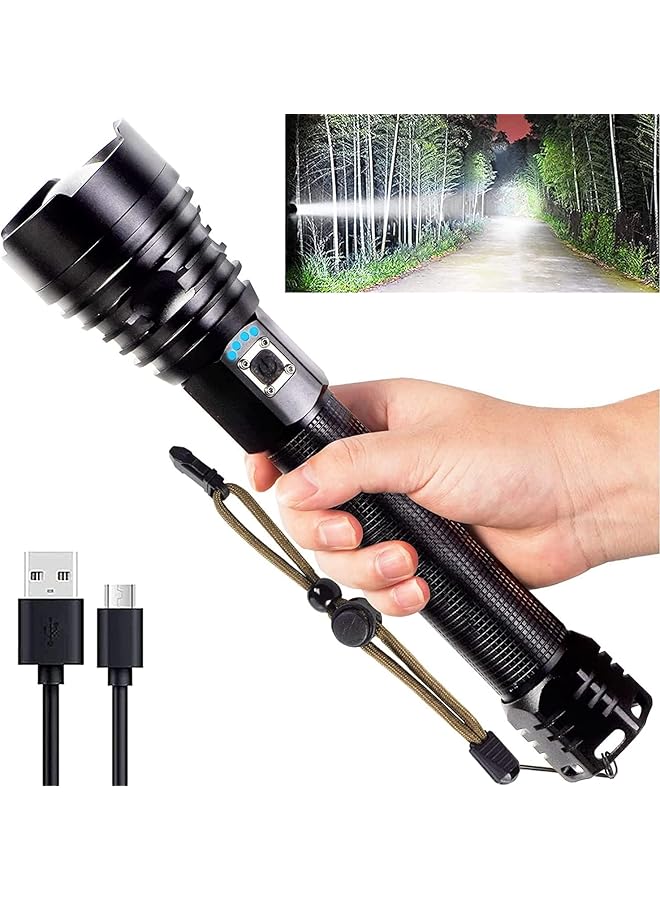 X spring Rechargeable LED Flashlight 6000 High Lumens Super Bright Powerful Flashlight Waterproof Handheld Flashlight with Batteries and 3 Modes Zoomable Flashlight for Hunting Camping Emergency - Image 1