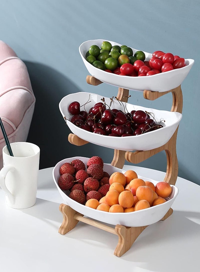 Relex 3 Tiered Fruit Basket, Large Capacity Vegetable Storage Stand, Bamboo Wood Basket with 3 Pieces Fruit Bowl, Elegant Fruit Tray for Serving Plates Dinnerware  - Image 1