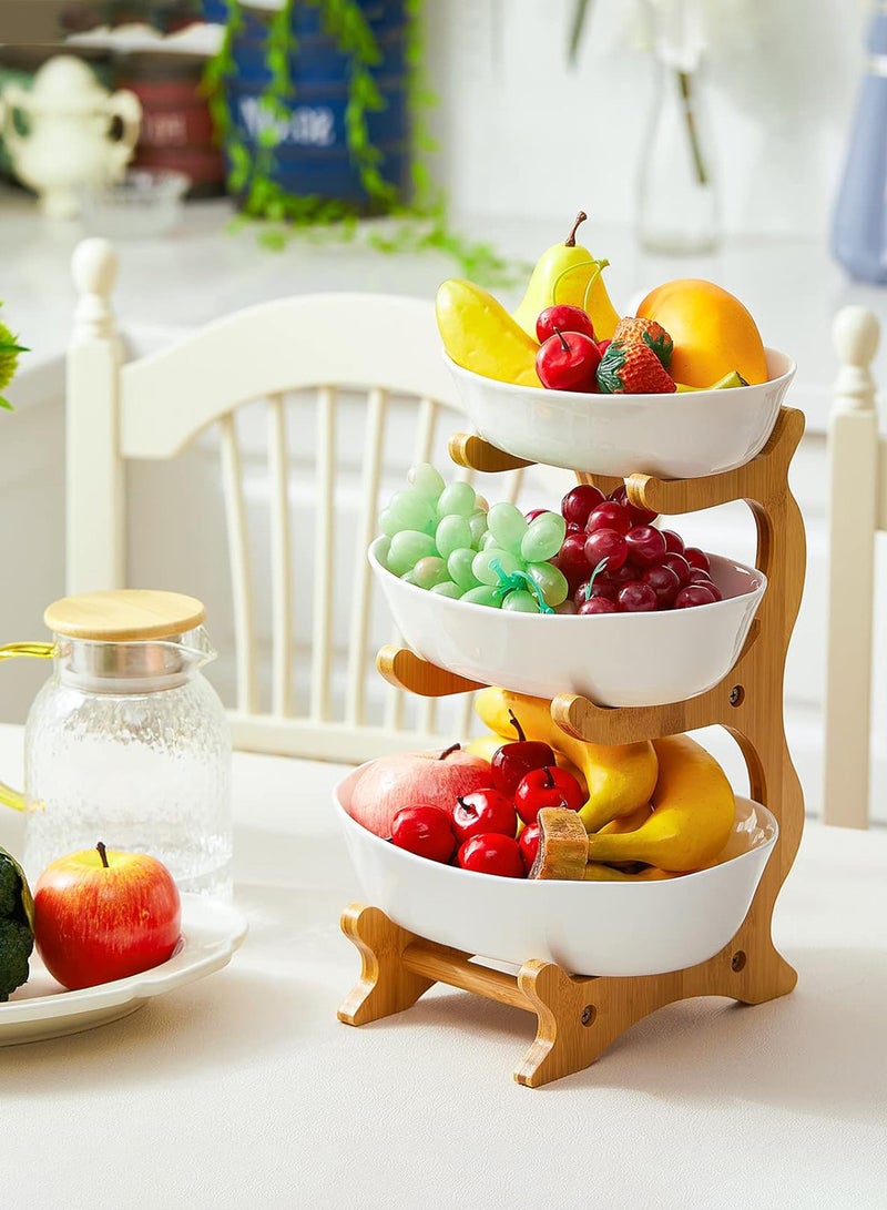 Relex 3 Tiered Fruit Basket, Large Capacity Vegetable Storage Stand, Bamboo Wood Basket with 3 Pieces Fruit Bowl, Elegant Fruit Tray for Serving Plates Dinnerware  - Image 2